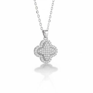 NWT Beautiful Nikola Valenti White Gold Plated Pave Clover Necklace!